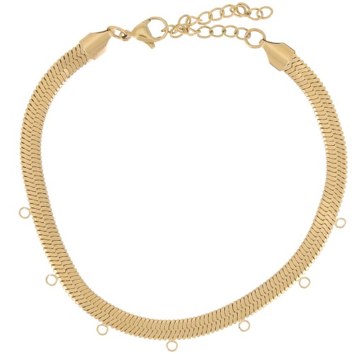 Catena caviglia specchio serpente 5mm 7 anelli Acciaio inox316L dorato x21cm