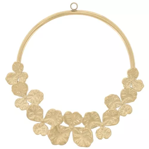 Pendente forma di cerchio cavo con fiori 38 mm-Acciaio inossidabile 316L dorato x1