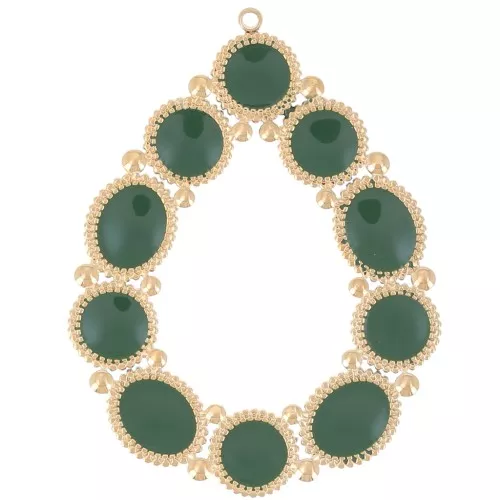 Pendente goccia 48,5x37mm con resina eposs.Acciaio inox316L dorato Verde abete