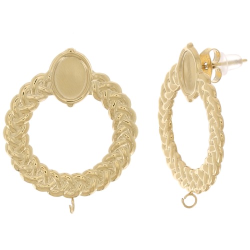 Orecchini con corona intrecciata 25mm per cabochon 8x6 mm Acciaio inox316L dorato