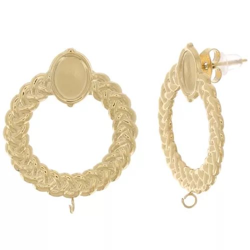 Orecchini con corona intrecciata 25mm per cabochon 8x6 mm Acciaio inox316L dorato