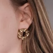 Orecchini perno corona floreale da 23mm - Acciaio inox 316L dorato x2