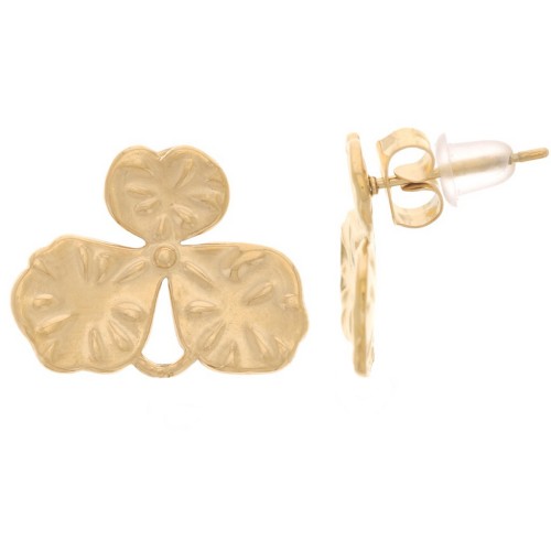 Orecchini perno con fiori in rilievo 14x18 mm - Acciaio inossidabile 304L Dorato x2