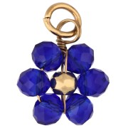 Pendente a forma di fiore da 10 mm con perle di vetro sfaccettate - Acciaio inossidabile 304 Dorato - Blu x1