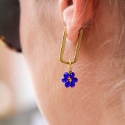 Pendente a forma di fiore da 10 mm con perle di vetro sfaccettate - Acciaio inossidabile 304 Dorato - Blu x1