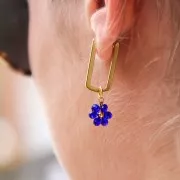 Pendente a forma di fiore da 10 mm con perle di vetro sfaccettate - Acciaio inossidabile 304 Dorato - Blu x1