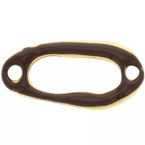Distanziatore ovale irregolare scavato 24x12 mm e resina epossidica Oro fino - Marrone