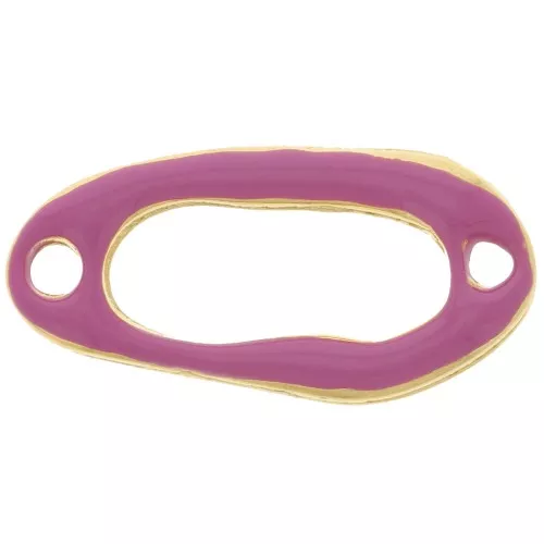 Distanziatore ovale irregolare scavato 24x12 mm e resina epossidica Oro fino - Fucsia