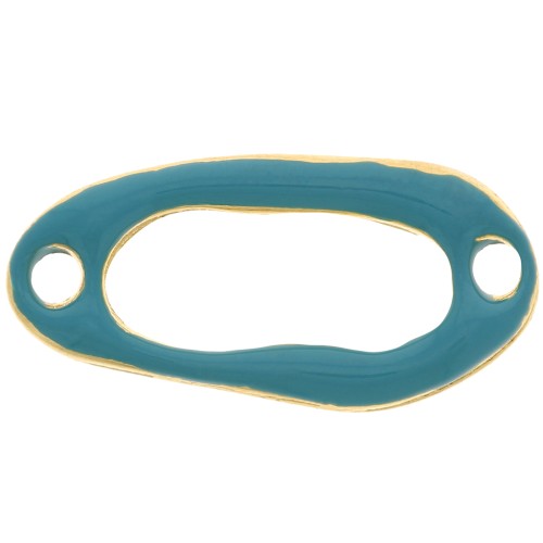Distanziatore ovale irregolare scavato 24x12 mm e resina epossidica oro fino - Turchese