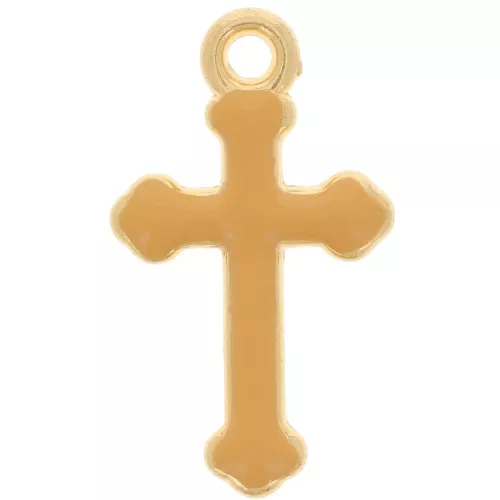 Croce Charm 19x11 mm in resina epossidica - Placcata oro - Ocra x1