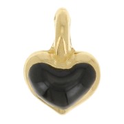 Ciondolo mini cuore 7x5 mm in resina epossidica - Placcato oro - Nero x1|raw }}