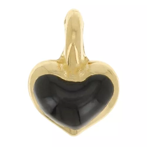 Ciondolo mini cuore 7x5 mm in resina epossidica - Placcato oro - Nero x1