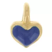 Ciondolo mini cuore 7x5 mm in resina epossidica - Placcato oro - Blu scuro x1