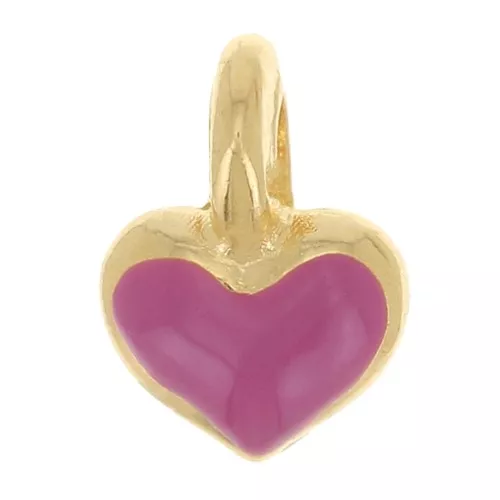 Ciondolo mini cuore 7x5 mm in resina epossidica - Placcato oro - Fucsia x1