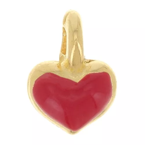 Ciondolo mini cuore 7x5 mm in resina epossidica - Placcato oro - Rosso x1