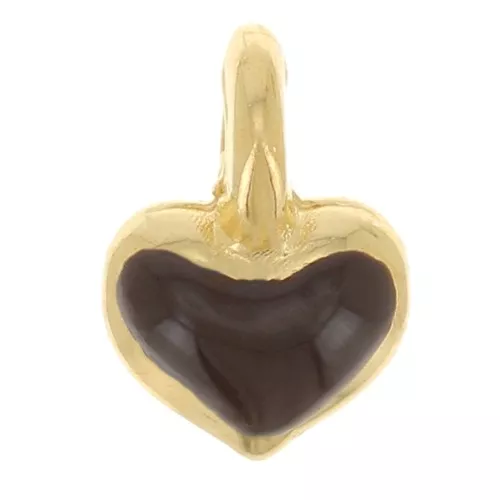 Ciondolo mini cuore 7x5 mm in resina epossidica - Placcato oro - Marrone scuro x1