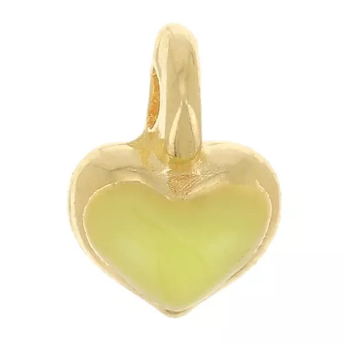 Ciondolo mini cuore 7x5 mm in resina epossidica - Placcato oro - Giallo fluorescente x1