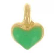 Mini ciondolo a cuore 7x5 mm in resina epossidica - Placcato oro - Verde fluorescente x1