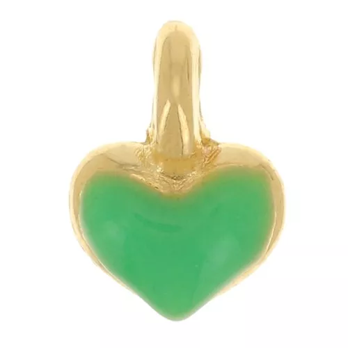 Mini ciondolo a cuore 7x5 mm in resina epossidica - Placcato oro - Verde fluorescente x1