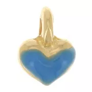 Ciondolo mini cuore 7x5 mm in resina epossidica - Placcato oro - Blu fluorescente x1