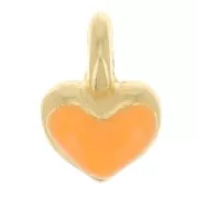 Ciondolo mini cuore 7x5 mm in resina epossidica - Placcato oro - Arancione fluorescente x1