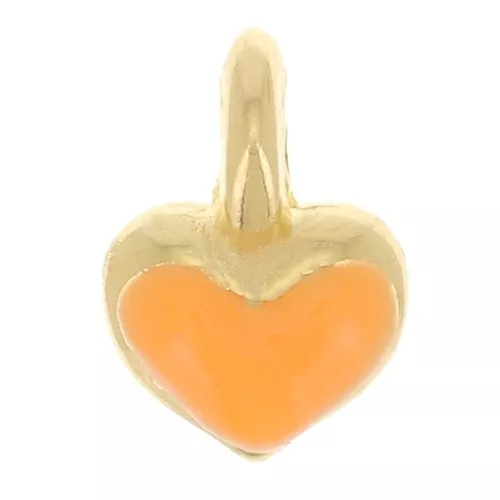 Ciondolo mini cuore 7x5 mm in resina epossidica - Placcato oro - Arancione fluorescente x1