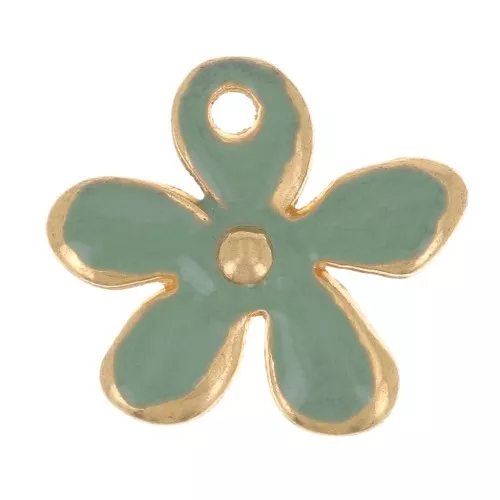 Ciondolo a fiore 12,5x14 mm in resina epossidica - dorato oro fino - Menta x1