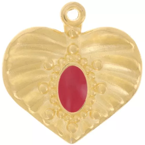 Pendente cuore da 26 mm con resina epossidica -Dorato con oro fino - Rosso x1