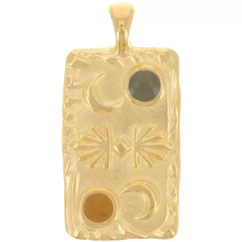Pendente rettangolo 25x12 mm - Motivo luna e stelle -dorato oro fino- Menta - Ocra