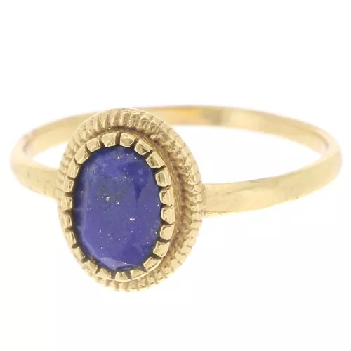 Anello ovale in lapislazzuli - Misura 57 - Dorato con oro fino x1