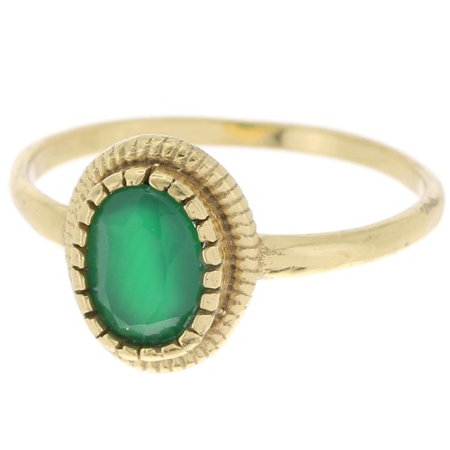 Anello ovale Onice verde - Misura 54 - Dorato con oro fino x1