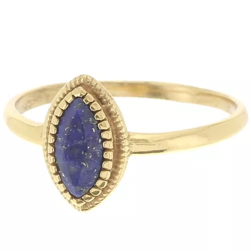 Anello con navette in lapislazzuli - Misura 52 - Dorato con oro fino x1