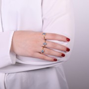 Anello Calcedoine blu a navetta - Misura 54 - Dorato con oro fino x1