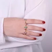 Anello Calcedoine navette con bordi dentellati - Misura 57 Dorato con oro fino x1