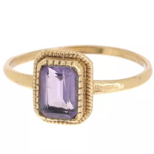 Anello rettangolare ametista - Misura 54 - Dorato oro fino x1