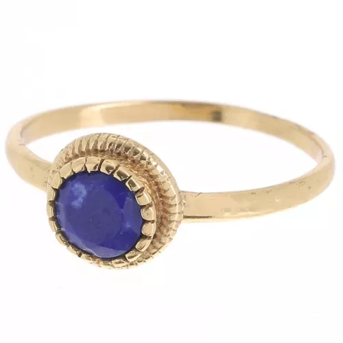 Anello rotondo in lapislazzuli - Misura 52 - Dorato in oro fino x1