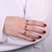 Anello rotondo in lapislazzuli - Misura 57 - Dorato in oro fino x1