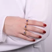 Anello rotondo in lapislazzuli - Misura 57 - Dorato in oro fino x1