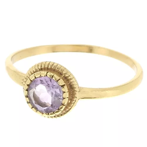 Anello rotondo ametista - Misura 57 - Dorato con oro fino x1