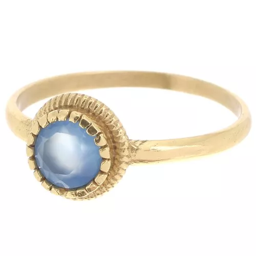 Anello rotondo Calcedoine blu - Misura 57 - dorato con oro fino x1