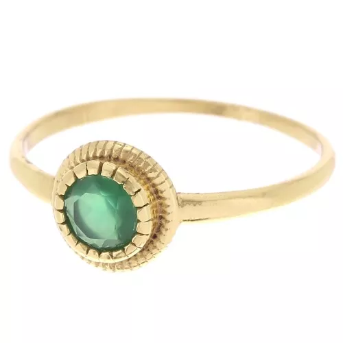 Anello rotondo in onice verde - Misura 54 - dorato con oro fino x1