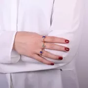 Anello rettangolare con pietre preziose - Misura 52 - Dorato in oro fino - Lapislazzuli x1