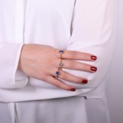 Anello rettangolare con pietre preziose - Misura 54 - Dorato in oro fino - Lapislazzuli x1