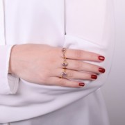 Anello rettangolare con pietre preziose - Misura 52 - Dorato in oro fino - Ametista x1