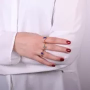 Anello rettangolare con pietre preziose - Misura 54 - Dorato in oro fino - Ametista x1