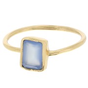 Anello rettangolare con gemma Misura 52 Dorato in oro fino - Calcedonio blu|raw }}