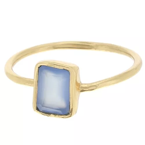Anello rettangolare con gemma Misura 52 Dorato in oro fino - Calcedonio blu