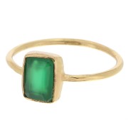 Anello rettangolare in pietra colorata - Misura 57 - Dorato in oro fino - Onice verde|raw }}