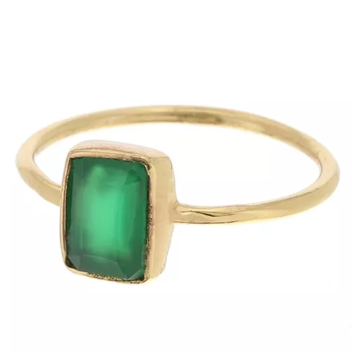 Anello rettangolare in pietra colorata - Misura 57 - Dorato in oro fino - Onice verde