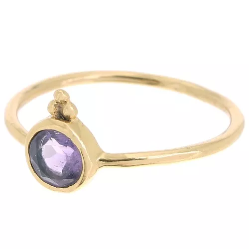 Anello rotondo di ametista - stile etnico - Misura 54 - Dorato con oro fino x1